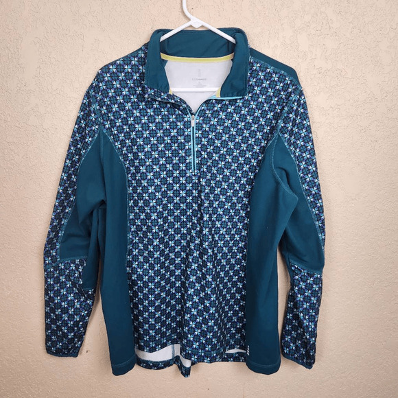 Lands' End Teal Green and Blue Geometric Print Pullover 1X (4485) - Picture 1 of 5